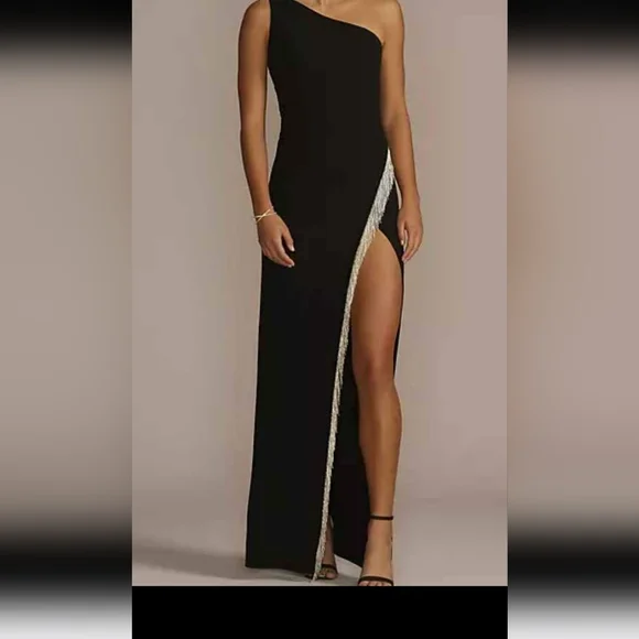 FINAL PRICE⚡️Sexy One Shoulder Beaded Fringe High Slit Coctail Dress sz 4-6 - Picture 1 of 9